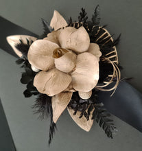 Load image into Gallery viewer, Black &amp; Champagne gold Everlasting flowers corsage - School Prom / Formal
