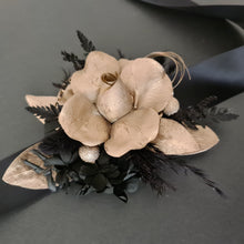 Load image into Gallery viewer, Black &amp; Champagne gold Everlasting flowers corsage - School Prom / Formal
