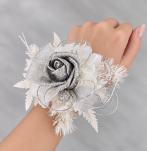 Load image into Gallery viewer, Silver &amp; white Everlasting flowers corsage  - School Formal / Prom
