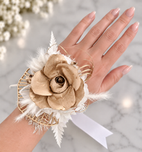 Load image into Gallery viewer, White &amp; Champagne Gold Everlasting flowers corsage - School Formal / Prom
