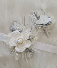 Load image into Gallery viewer, Corsage &amp; Buttonhole set - White &amp; Silver - School Formal / Prom
