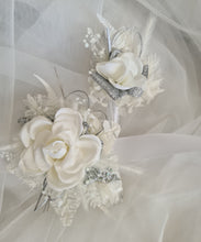 Load image into Gallery viewer, Corsage &amp; Buttonhole set - White &amp; Silver - School Formal / Prom
