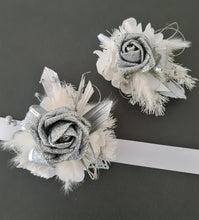 Load image into Gallery viewer, Silver &amp; White Corsage and buttonhole set - School Formal / Prom
