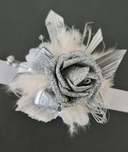 Load image into Gallery viewer, Silver &amp; White Corsage and buttonhole set - School Formal / Prom
