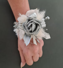 Load image into Gallery viewer, Silver &amp; White Corsage and buttonhole set - School Formal / Prom
