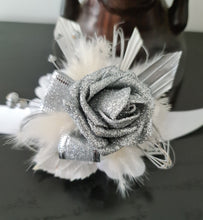 Load image into Gallery viewer, Silver &amp; White Corsage and buttonhole set - School Formal / Prom
