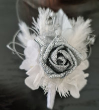 Load image into Gallery viewer, Silver &amp; White Corsage and buttonhole set - School Formal / Prom
