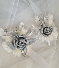 Load image into Gallery viewer, Silver &amp; White Corsage and buttonhole set - School Formal / Prom
