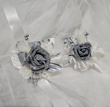 Load image into Gallery viewer, Silver &amp; White Corsage and buttonhole set - School Formal / Prom
