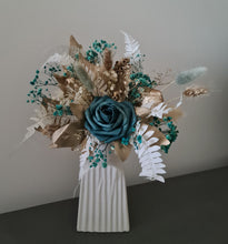 Load image into Gallery viewer, Everlasting flowers Floral cake topper – emerald, gold &amp; white
