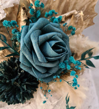 Load image into Gallery viewer, Triple floral cake topper - emerald green &amp; champagne gold glitter
