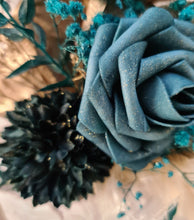 Load image into Gallery viewer, Triple floral cake topper - emerald green &amp; champagne gold glitter
