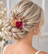 Load image into Gallery viewer, Burgundy, gold &amp; neutral Bangle corsage, pocket flowers and hair comb set - School formal
