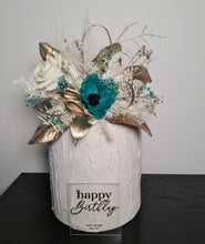 Load image into Gallery viewer, Emerald anemone, gold &amp; neutral Happy Birthday floral cake topper
