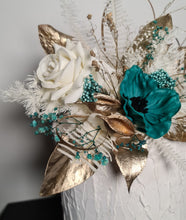 Load image into Gallery viewer, Emerald anemone, gold &amp; neutral Happy Birthday floral cake topper
