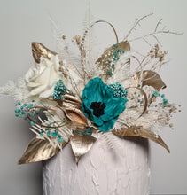 Load image into Gallery viewer, Emerald anemone, gold &amp; neutral Happy Birthday floral cake topper
