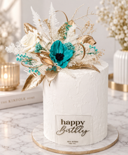 Load image into Gallery viewer, Emerald anemone, gold &amp; neutral Happy Birthday floral cake topper
