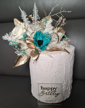 Load image into Gallery viewer, Emerald anemone, gold &amp; neutral Happy Birthday floral cake topper
