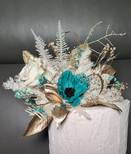 Load image into Gallery viewer, Emerald anemone, gold &amp; neutral Happy Birthday floral cake topper
