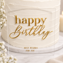 Load image into Gallery viewer, Emerald anemone, gold &amp; neutral Happy Birthday floral cake topper

