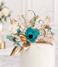 Load image into Gallery viewer, Emerald anemone, gold &amp; neutral Happy Birthday floral cake topper
