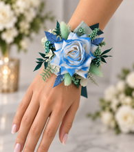 Load image into Gallery viewer, Everlasting flowers school formal / prom corsage – mint, white &amp; blue
