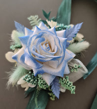 Load image into Gallery viewer, Everlasting flowers school formal / prom corsage – mint, white &amp; blue
