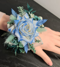 Load image into Gallery viewer, Everlasting flowers school formal / prom corsage – mint, white &amp; blue
