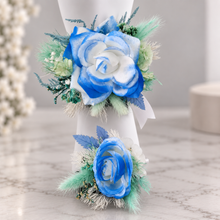 Load image into Gallery viewer, Mint, white &amp; blue School formal / prom Corsage &amp; buttonhole set
