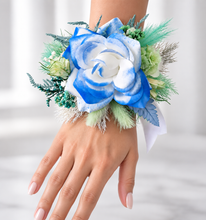 Load image into Gallery viewer, Mint, white &amp; blue School formal / prom Corsage &amp; buttonhole set
