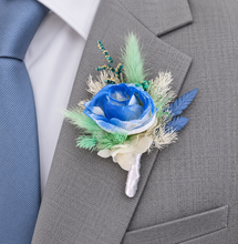 Load image into Gallery viewer, Mint, white &amp; blue School formal / prom Corsage &amp; buttonhole set
