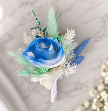 Load image into Gallery viewer, Mint, white &amp; blue School formal / prom Corsage &amp; buttonhole set
