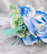 Load image into Gallery viewer, Mint, white &amp; blue School formal / prom Corsage &amp; buttonhole set
