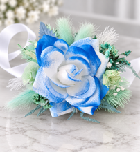 Load image into Gallery viewer, Mint, white &amp; blue School formal / prom Corsage &amp; buttonhole set
