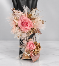 Load image into Gallery viewer, Mini preserved rose peach/pink School formal / prom Corsage &amp; buttonhole set
