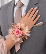Load image into Gallery viewer, Mini preserved rose peach/pink School formal / prom Corsage &amp; buttonhole set
