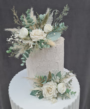 Load image into Gallery viewer, Sage &amp; neutral Double everlasting flowers cake topper
