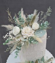 Load image into Gallery viewer, Sage &amp; neutral Double everlasting flowers cake topper

