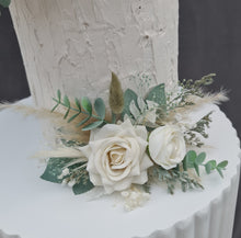 Load image into Gallery viewer, Sage &amp; neutral Double everlasting flowers cake topper
