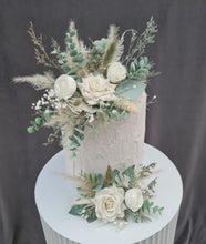 Load image into Gallery viewer, Sage &amp; neutral Double everlasting flowers cake topper
