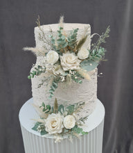 Load image into Gallery viewer, Sage &amp; neutral Double everlasting flowers cake topper
