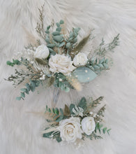 Load image into Gallery viewer, Sage &amp; neutral Double everlasting flowers cake topper
