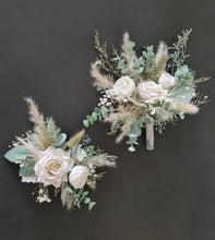 Load image into Gallery viewer, Sage &amp; neutral Double everlasting flowers cake topper
