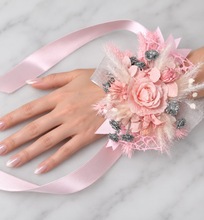 Load image into Gallery viewer, Everlasting flowers school formal / prom / wedding corsage pink &amp; silver bling
