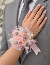 Load image into Gallery viewer, Everlasting flowers school formal / prom / wedding corsage pink &amp; silver beads
