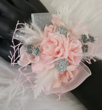 Load image into Gallery viewer, Everlasting flowers school formal / prom / wedding corsage pink &amp; silver beads
