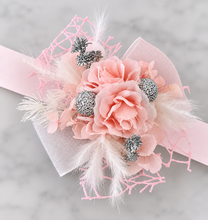 Load image into Gallery viewer, Everlasting flowers school formal / prom / wedding corsage pink &amp; silver beads
