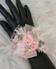 Load image into Gallery viewer, Everlasting flowers school formal / prom / wedding corsage pink &amp; silver beads
