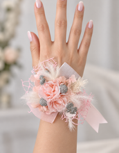 Load image into Gallery viewer, Everlasting flowers school formal / prom / wedding corsage pink &amp; silver beads
