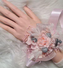 Load image into Gallery viewer, Everlasting flowers school formal / prom / wedding corsage pink &amp; silver beads
